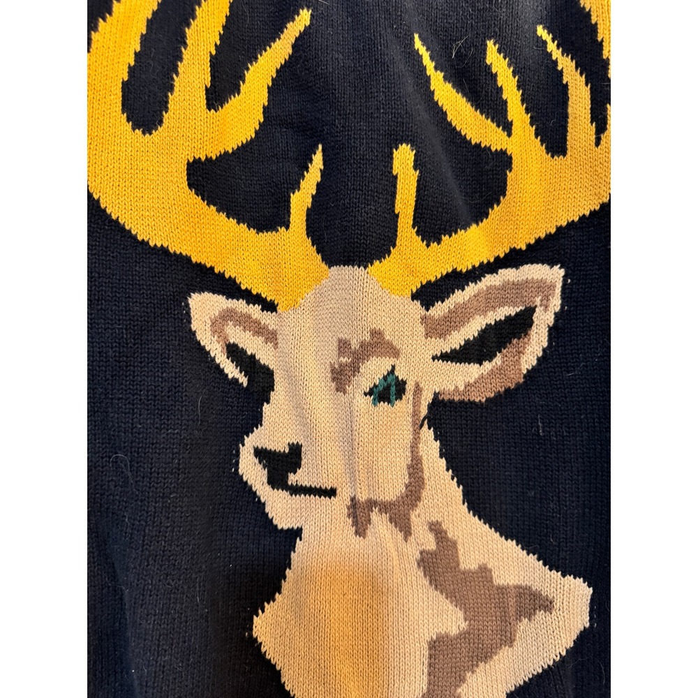 Roebuck & Co Mens Navy Blue Deer Graphic Knit Sweater Raglan Sleeve Size Medium
